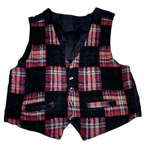 Dress Vest Wool Waistcoat Vtg Patchwork Tartan Plaid 46 L XL Men Hippie Academia